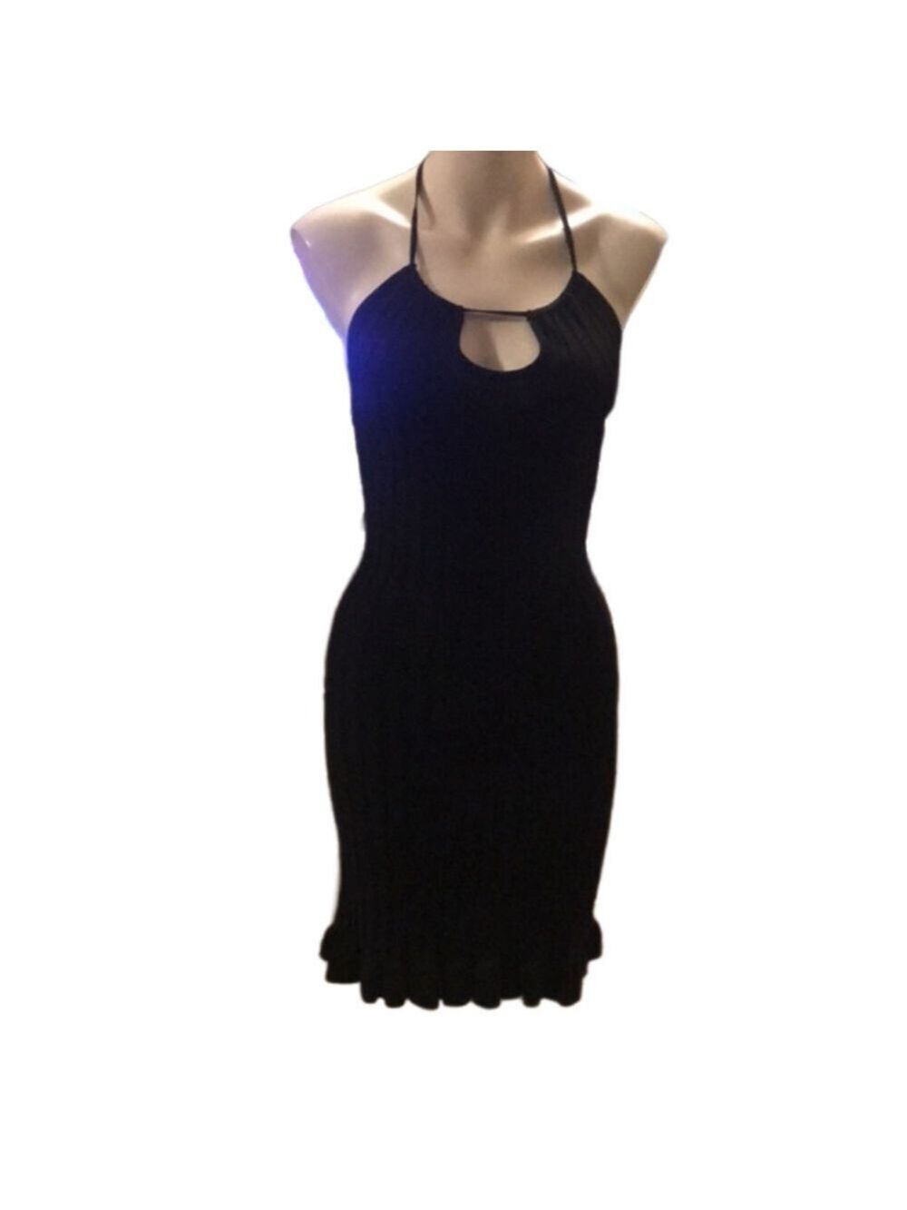 BLACK Ribbed Knit Halter NeckOpen Back Mini